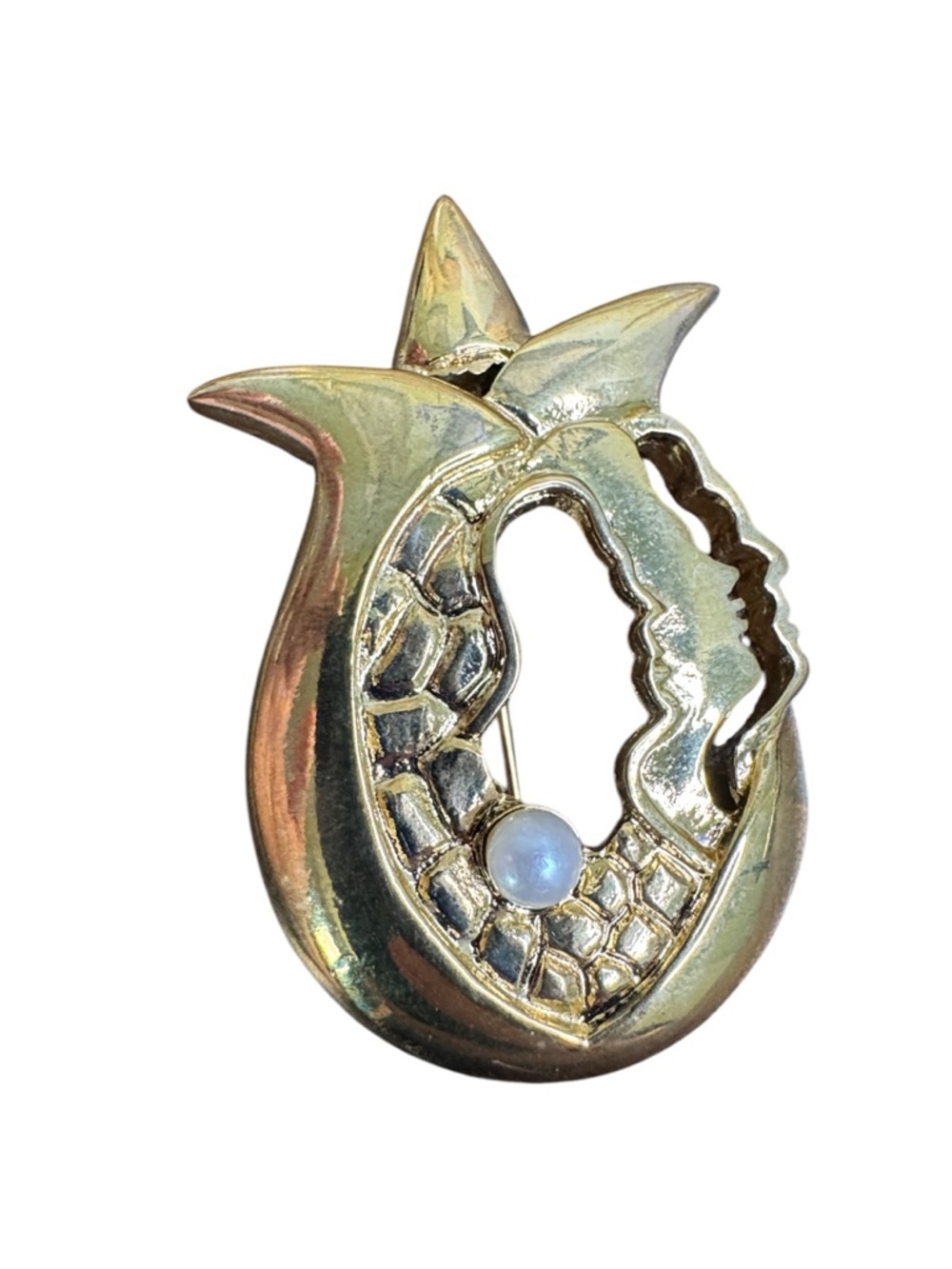 Sharon Lanciano 2003 Faces Brooch - Gold Tone Pomegranate Jewish Judaism Judaica
